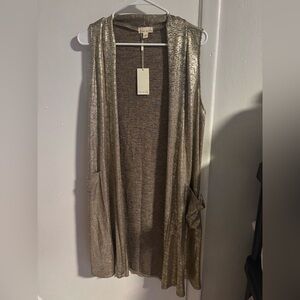 Emi & Joe Metallic Gold Sleeveless Open Front Cardigan Vest NWT Size L
(798)